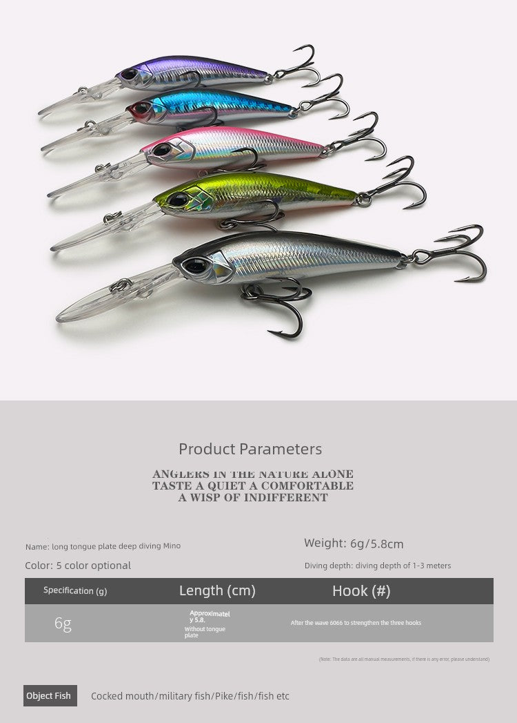 6G Long Tongue Board Speed Diving Small Mino Slow Floating Deep Diving Micro Object Lure Suspension Fishing Weever Mandarin Fish Special Kill Lure