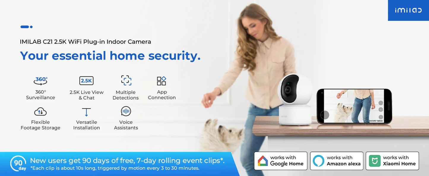 IMILAB C21 2.5K IP Security Camera MiHome App 360° Night Vision Baby Monitor with App, 2-Way Audio, AI Detection