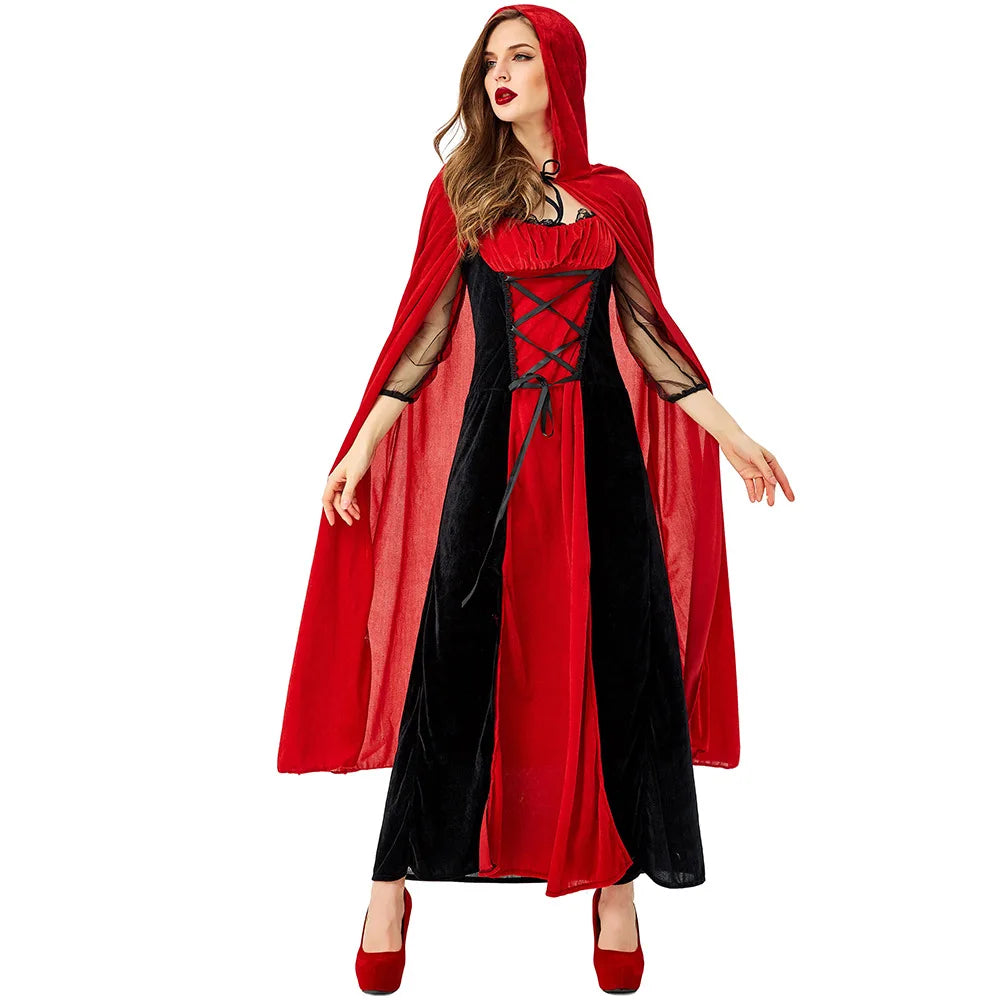 Halloween Costume Cosplay Outfit Red and Black With Cape