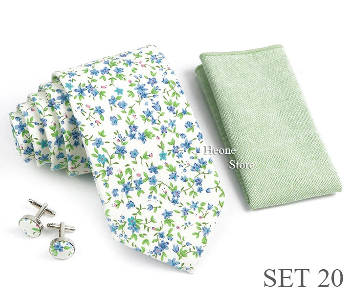 Hot Sell 3PC Chic Elegant Floral Tie Set Pocket Square Cufflinks For Men Women Wedding Party Dinner Suit Tuxedo Accessory Gift
