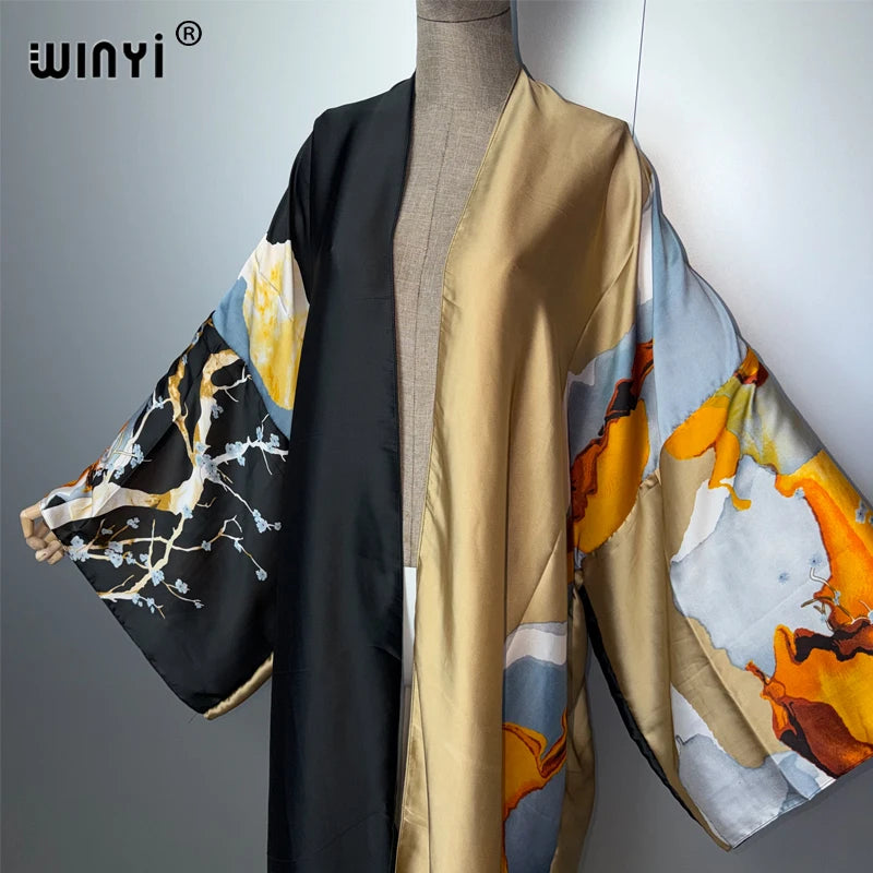 Kimonos verano Women sukienka Print Long Sleeve Cardigan Female Blouse Loose Casual beach Cover Up boho dress party kaftan