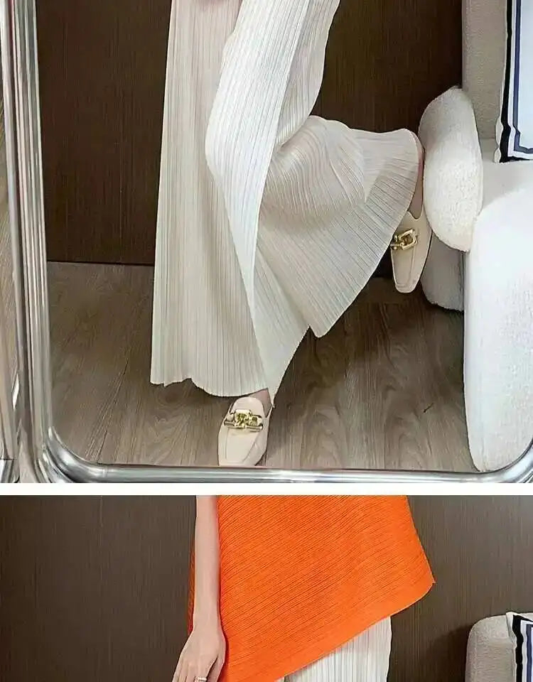 LANMREM patchwork design women's Pleated trousers elastic High Waisted Draped Straight Wide Leg Pants 2025 chic new 2DB3871