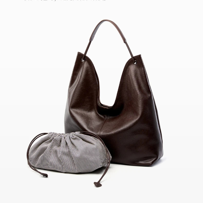 Toptrends Cowhide Genuine Leather Large Underarm Shoulder Bags For Women 2025 Luxury Designer Hobo Tote Bucket Ladies Handbags