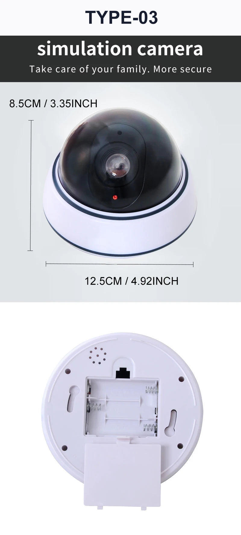 1PC Dummy Fake Camera with LED Red Light, Battery Operated, No Wiring Required, Indoor Outdoor Fake Dome Security Camera