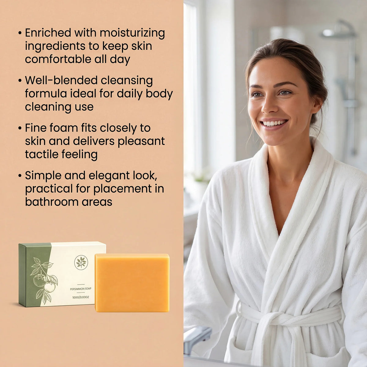 Persimmon Soap Bar Deep Cleanse Pores Remove Body Excess Oil Refreshing Skin Lasting Moisturizing Fruity Aroma Bathing Spa Soap