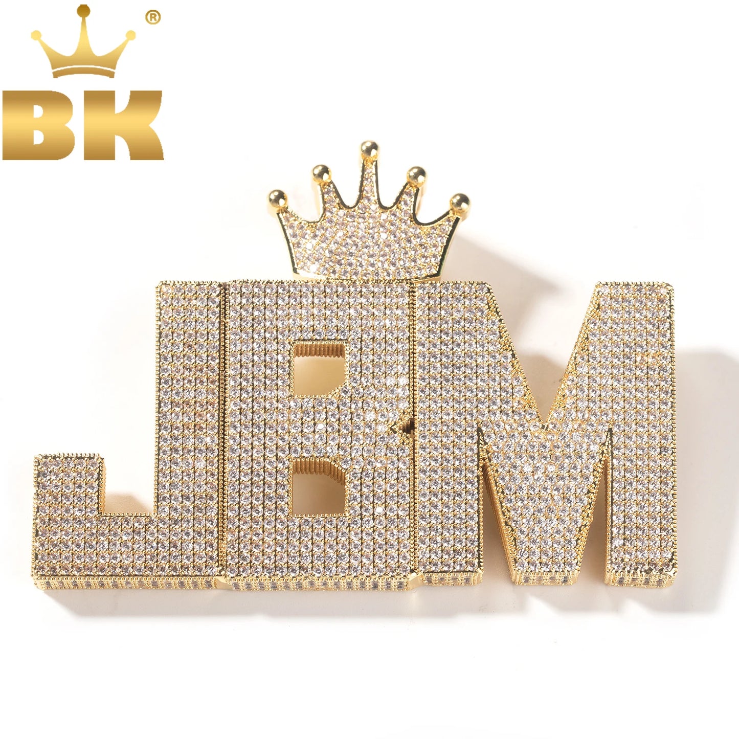 THE BLING KING Crown Bail Custom Big Size Initial Letters Pendant Micro Paved Out CZ Nameplate Necklace Fashion Jewelry For Gift