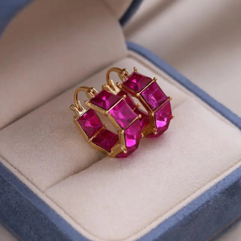 2025 Korean new design fashion jewelry luxury square blue crystal hoop earrings elegant women's daily work accessories