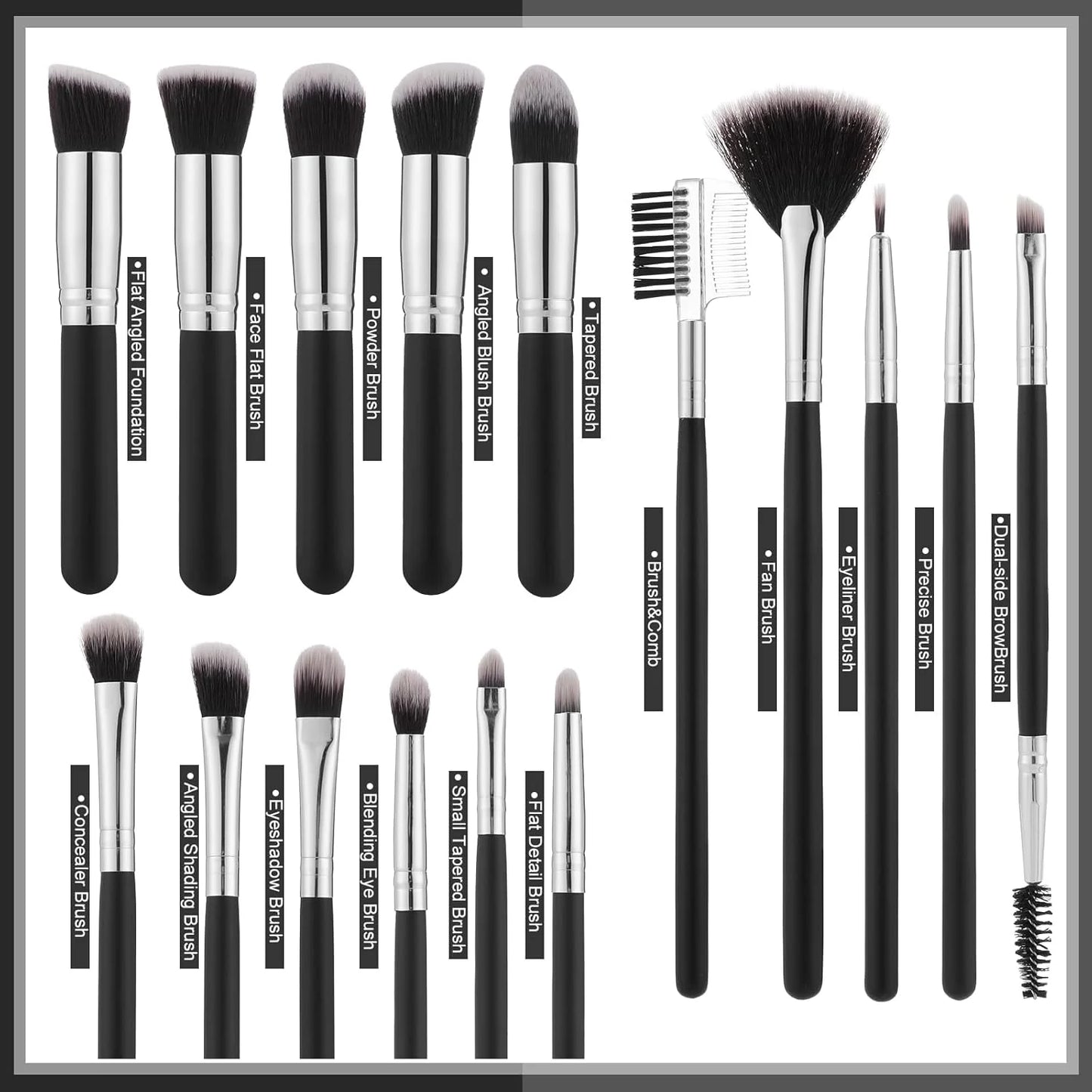 16Pcs Professional Makeup Brush Set Eye Shadow Contouring Foundation Highlight Setting Powder Blending Makeup Sponge Powder Puff
