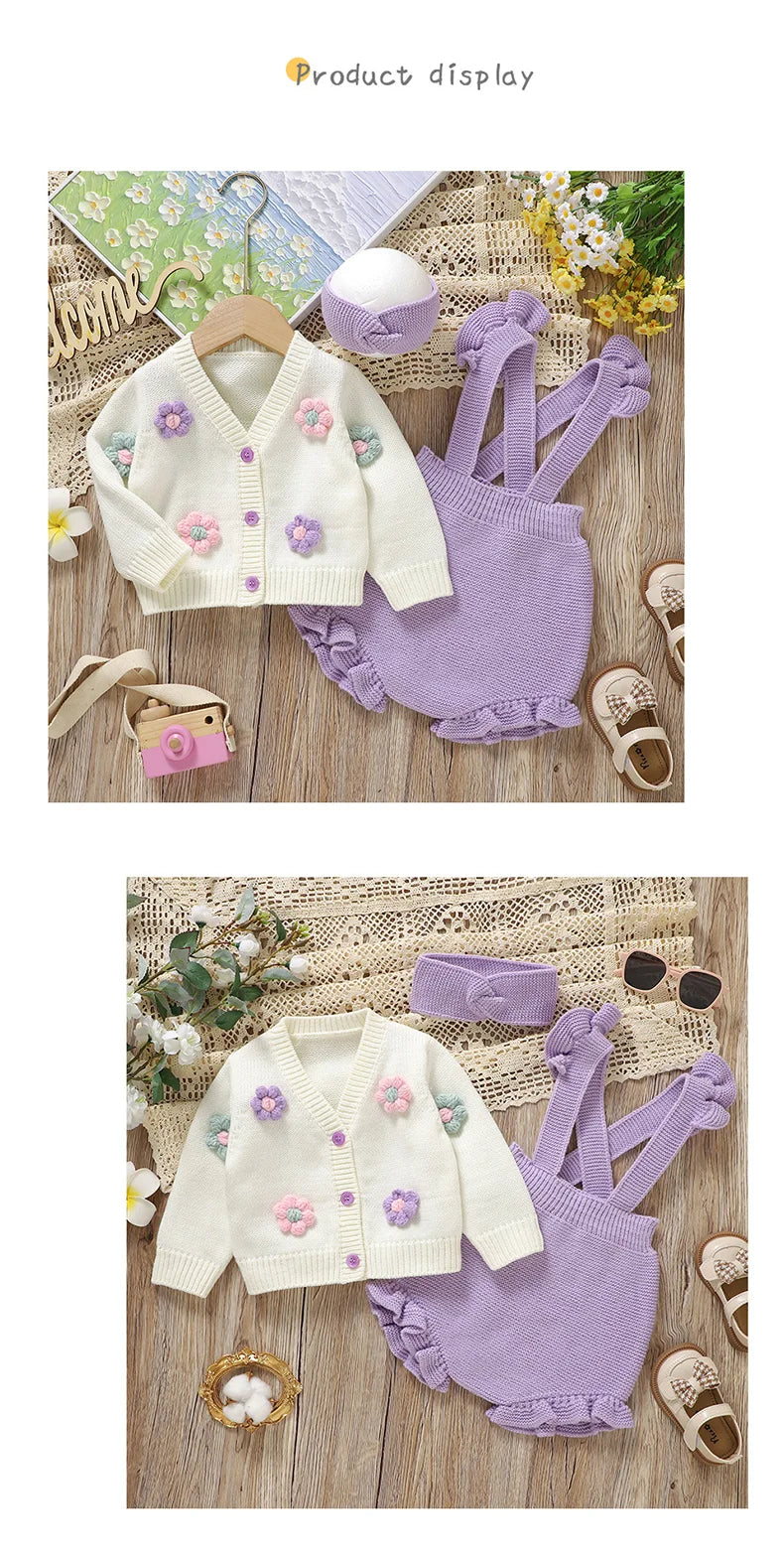 Girl Baby Clothes Set Knit Newborn Sweater Long Sleeve +Pants Fashion Ruffle +Hearwear Autumn Infant Cardigan Bodysuit Headdress