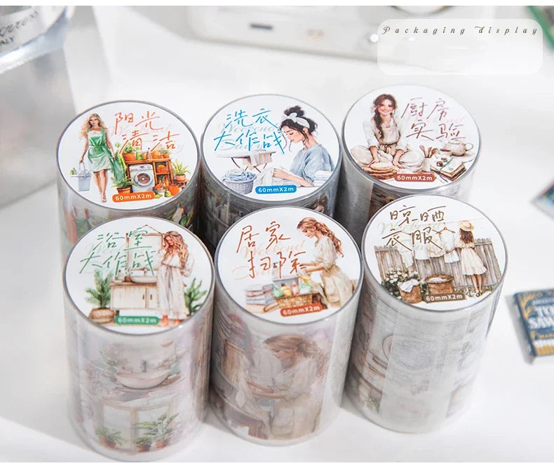 JIANWU 60mm*200cm Weekend Daily Series Vintage Character Life Landscaping Material Collage PET Tape Creative Journal Stationery