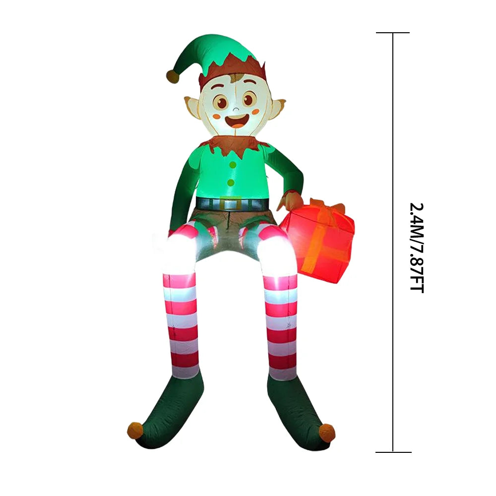 2.4M Christmas Inflatable Sitting Elf Outdoor Decoration Standing Gingerbread Man Inflatable Christmas Blow up Yard Decorations