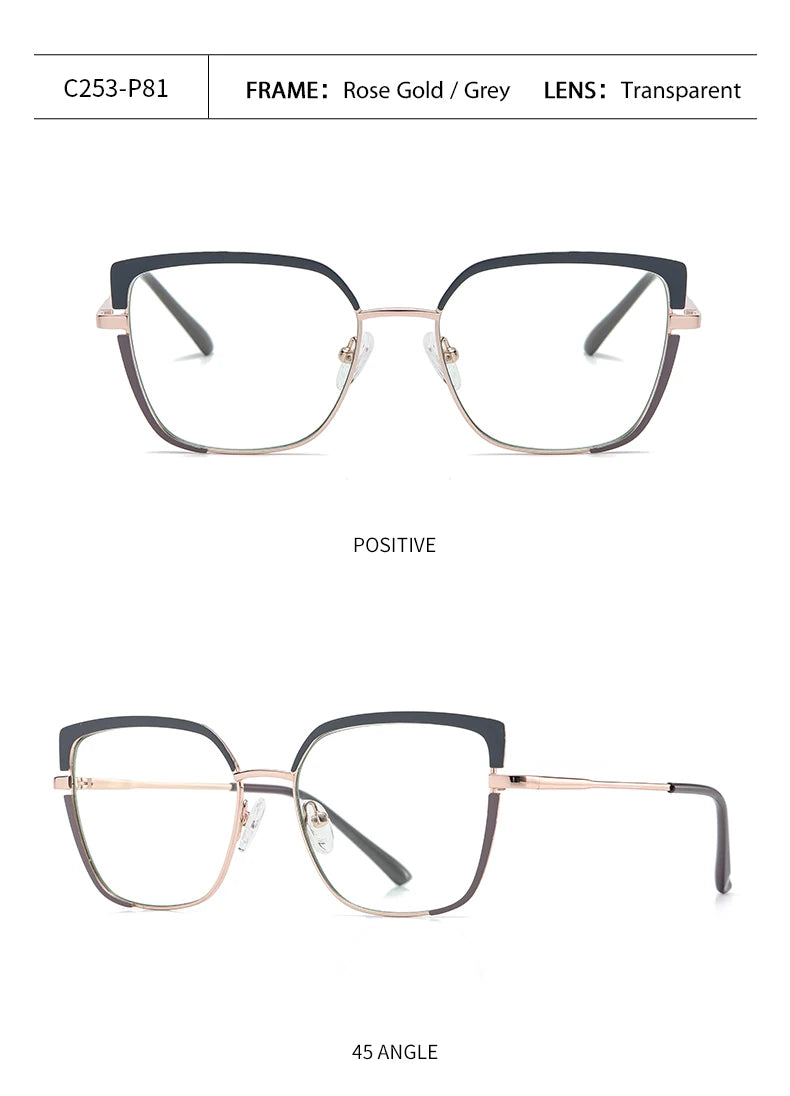 Fashionable anti-blue light glasses for women with a spring-legged metal frame in two colors; suitable for myopia.
