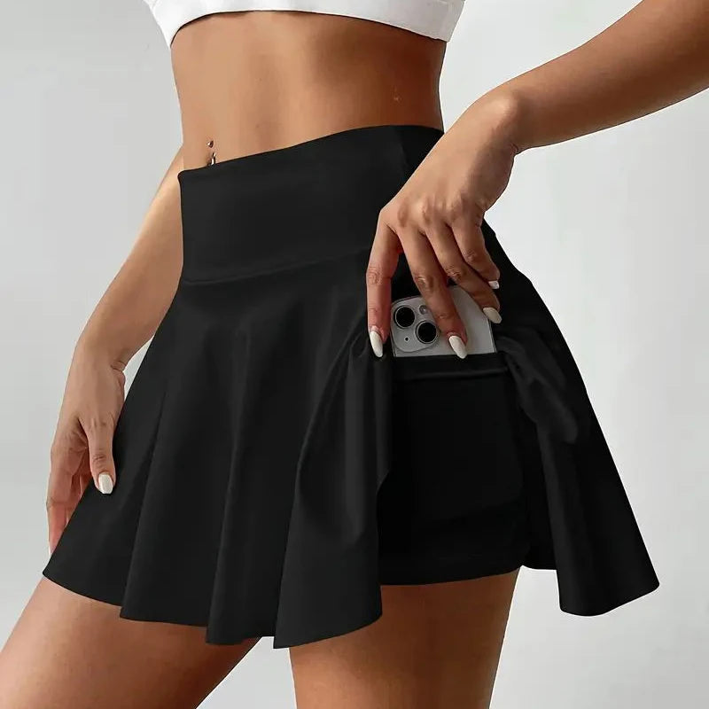 with Pocket High Waist Tennis Yoga Skirt Women Solid Color A Line Pleated Skirts Woman Quick Drying Sports Running Fitness Skirt