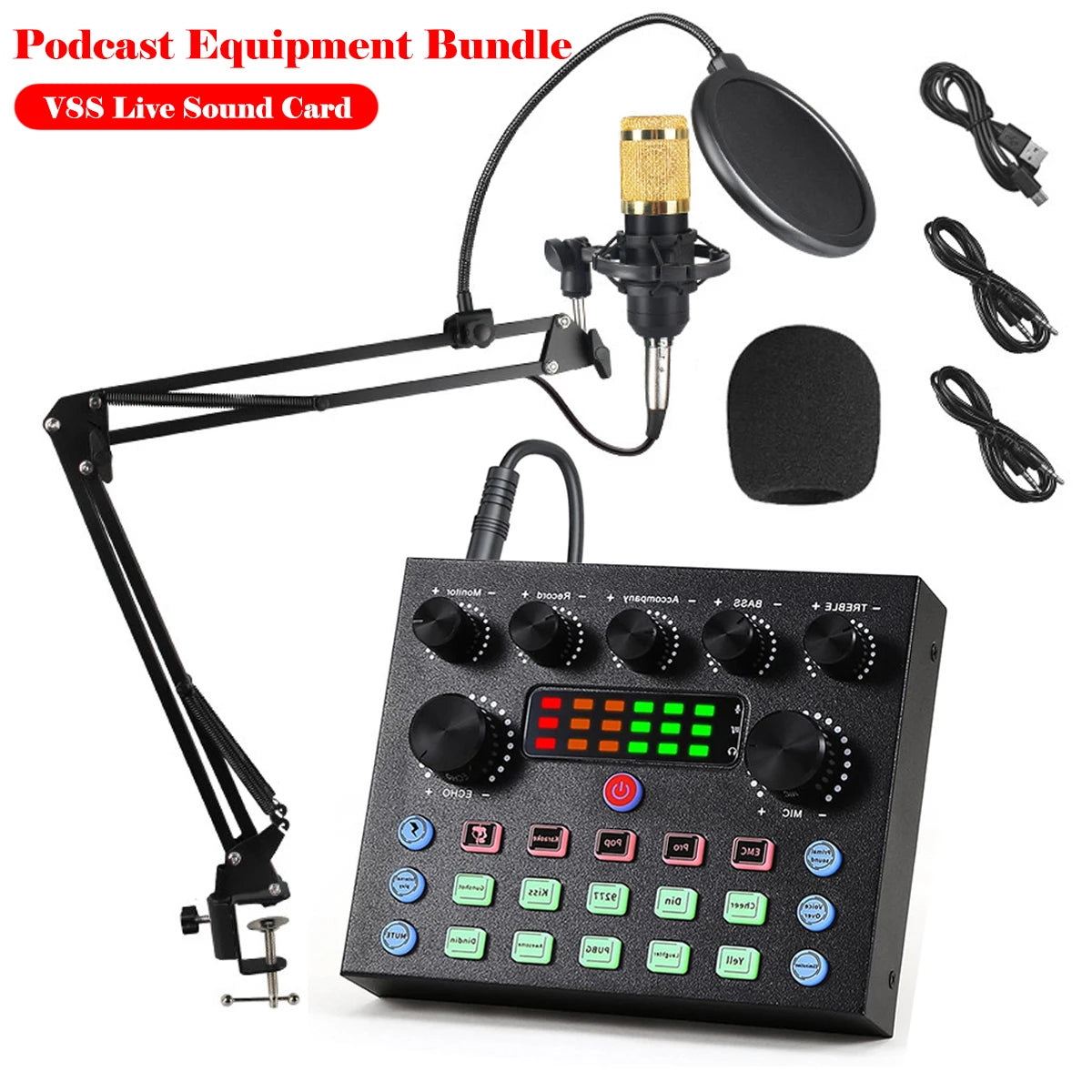 V8S Live Sound Card Podcast Equipment Bundle,with Microphone Set Device,Music/Recording Live Streaming For DJ Disco Device