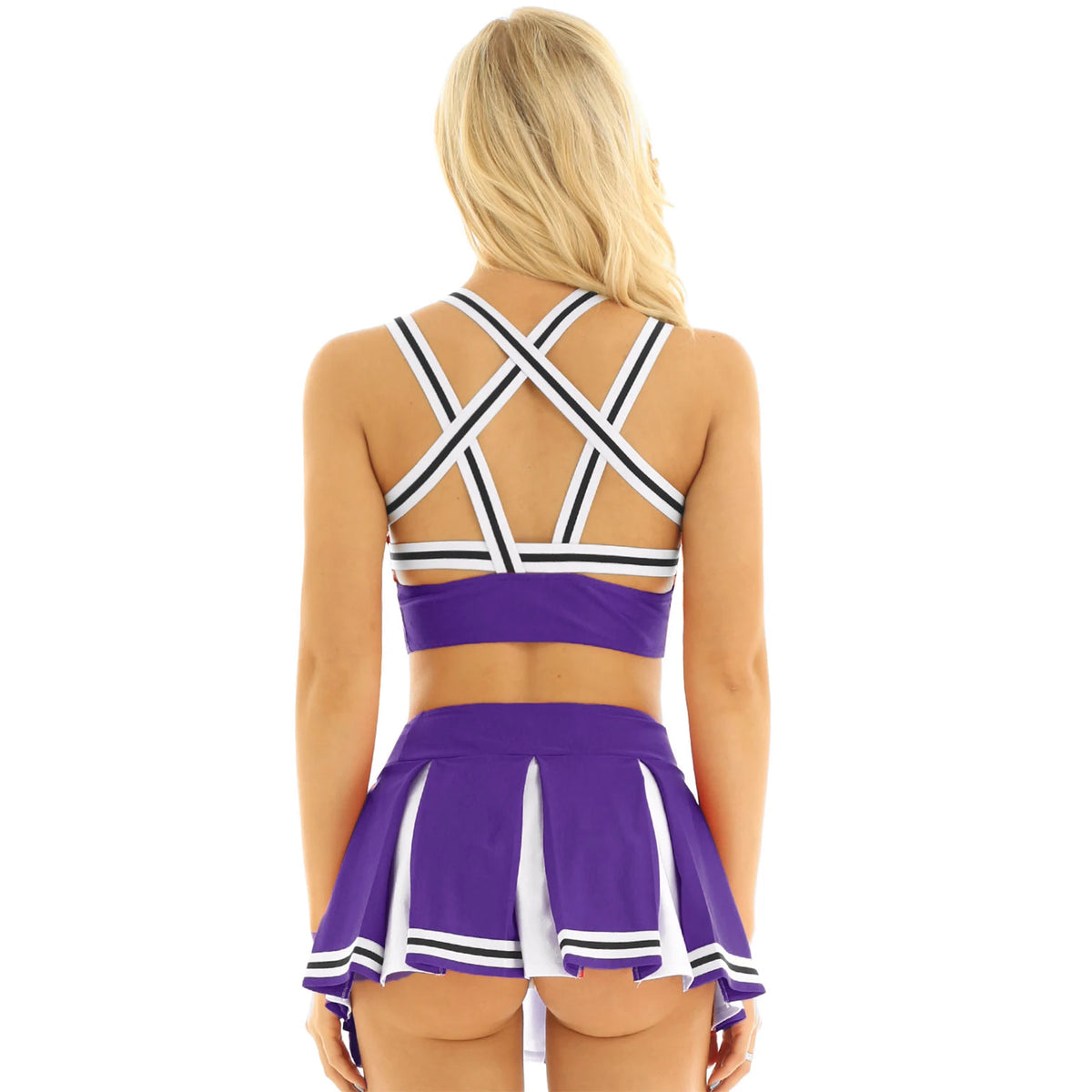 Women's Cheerleader Cosplay Costume Uniform Outfit Stand Collar Crop Top with Mini Pleated Skirts Carnival Cheerleading Suit