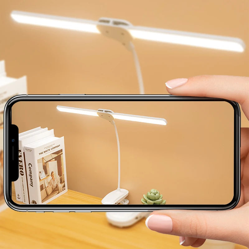 Dual Head Clip Table Lamp LED Rechargeable Eye Protection Desk Lamp Flexible Dimmable Night Lamp For Children Study Kids Reading