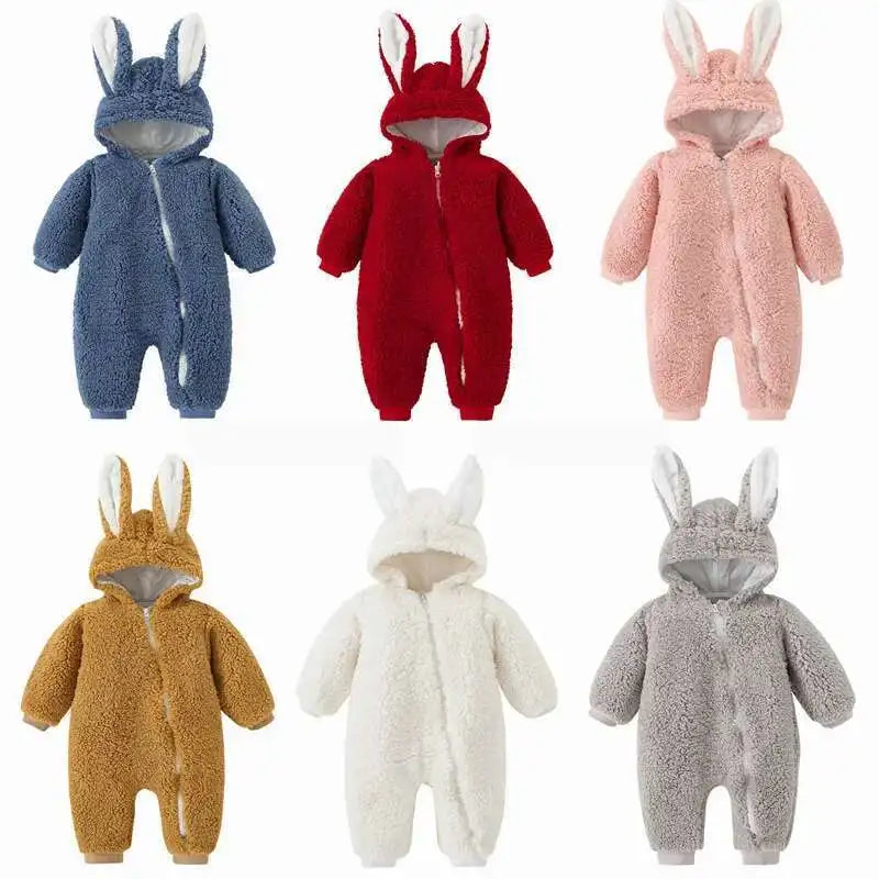 Newborn Baby Winter Warm Romper Girl Overall Polar Fleece Clothes Boys Jumpsuit Costume Infant Rabbit Pajamas Jacket 3-12 Month
