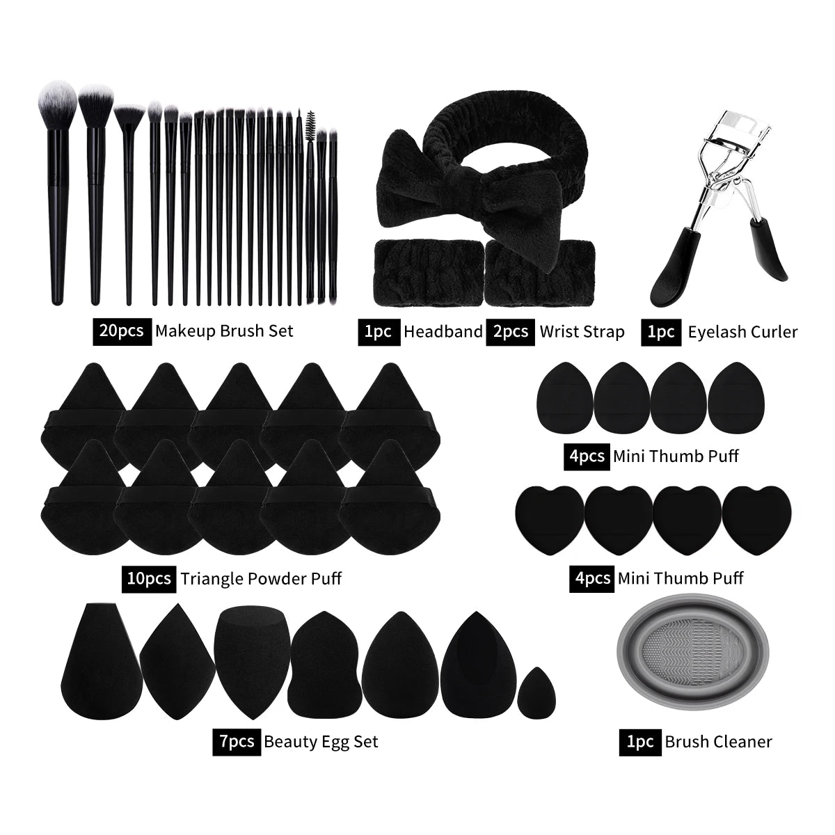 MAANGE 50pcs Makeup Kit 20pcs Professional Makeup Brush Set 25pcs Air Cushion Puffs Eyelashes Curled 4pcs Wash Accessories Gift