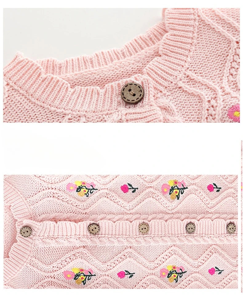 0-24M 100% Cotton Newborn Flower Baby Girl Romper Sweater Winter Clothes Knit Thick Warm Floral Embroidery Jumpsuit Outfit