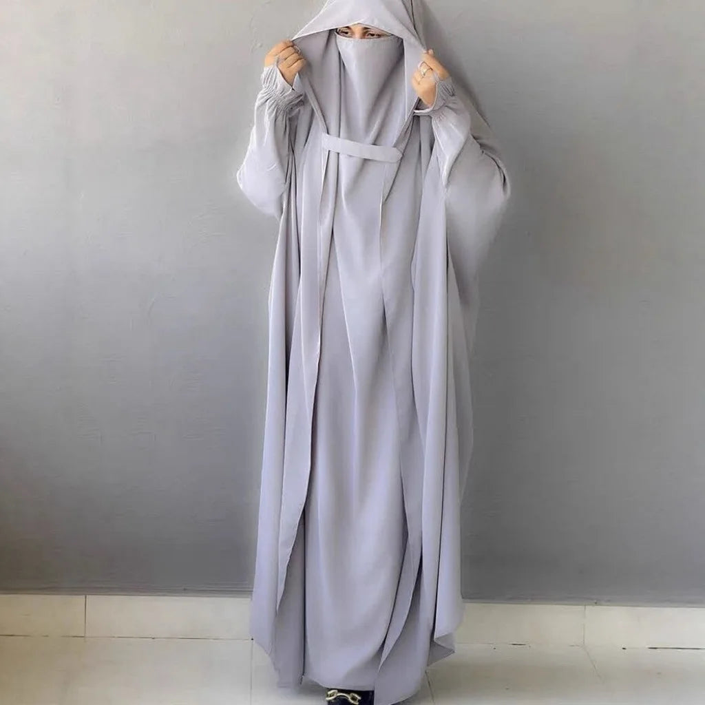 Muslim Abaya Hooded Smocking Sleeve One-piece Prayer Dress Women Jilbab Islamic Clothing Dubai Saudi Black Robe Turkish Modesty