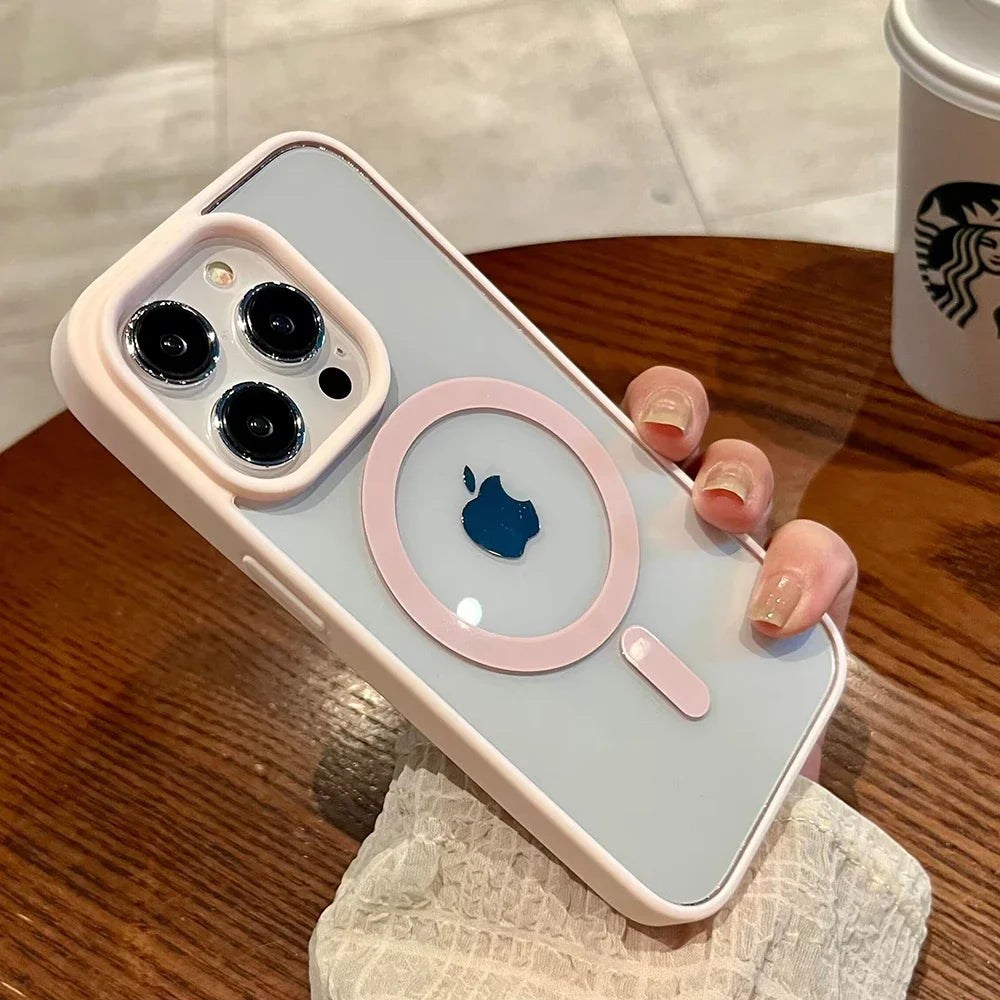 Luxury Magsafe Transparent Case For iPhone 16 15 14 13 12 11 Pro Max Plus X XS XR 13 Mini Magnetic Wireless Charge Phone Cover