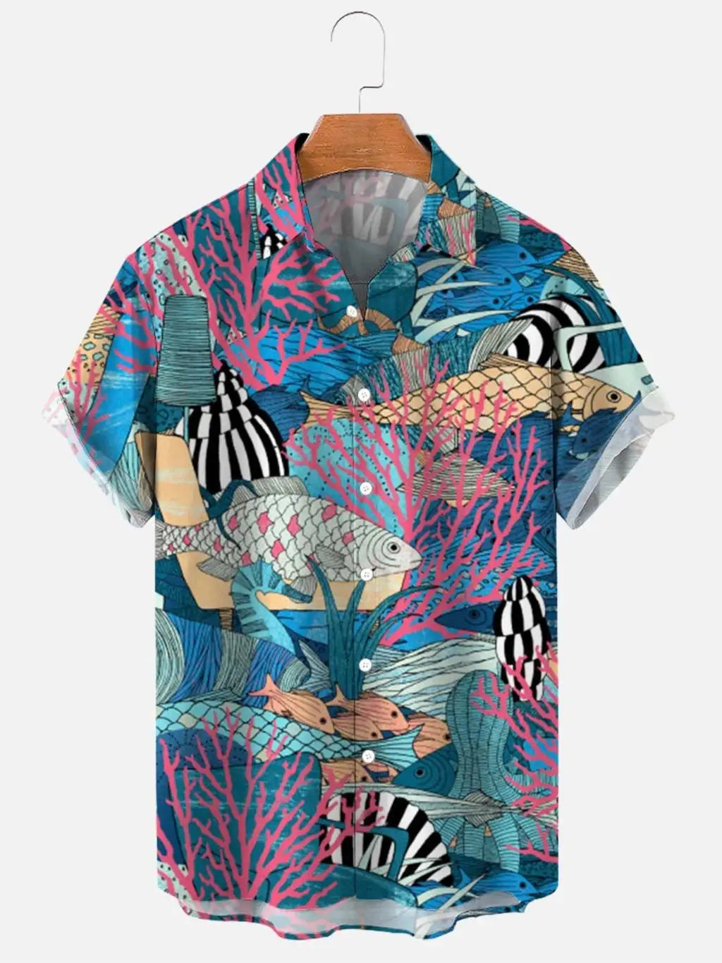 Fashionable summer turtle print shirts Hawaiian button Men's beach short sleeved Casual lapel