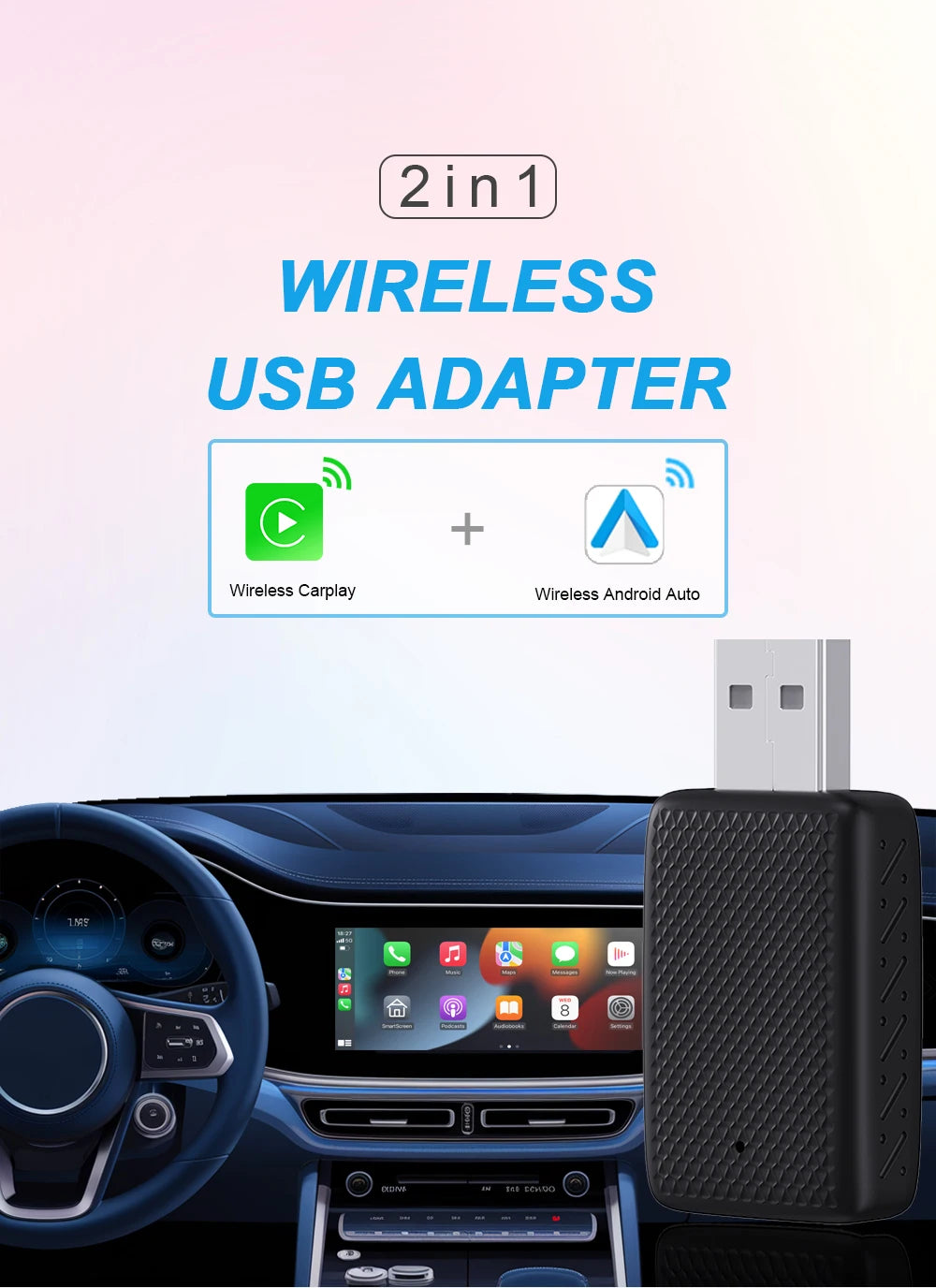 Acodo Mini Wired to Wireless 2 in 1 CarPlay and Android Auto Box  Plug and Play Fashionable and Portable Suitable for 99% car