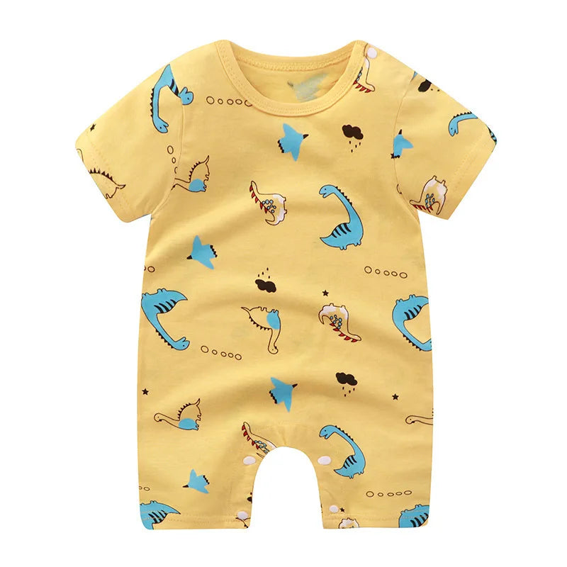 Breathable Cotton Baby Cartoon Jumpsuits, Short Sleeve Bodysuit for Newborn Infant Boys Girls Rompers of Crawling Clothes