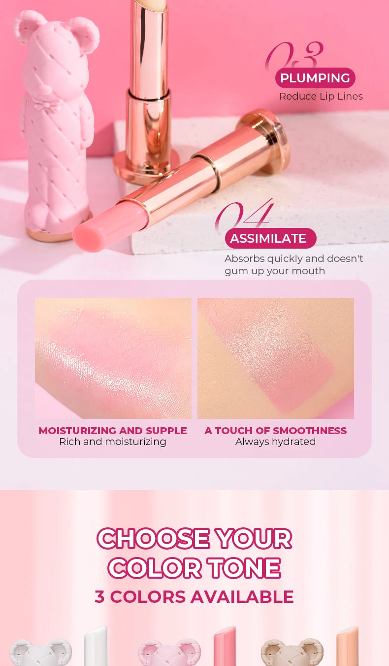 Beauty Glazed Bear Moisturizing Lipstick,Colored Lip Balm,Nourishing Lip stick,Easy To Color,Watery