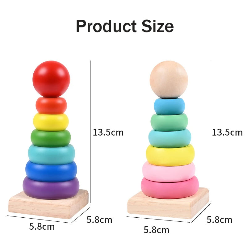 Rainbow Stacking Ring Tower Montessori Wooden Puzzle Toys Pyramid Nesting Blocks Geometric Games Children Early Education Toys