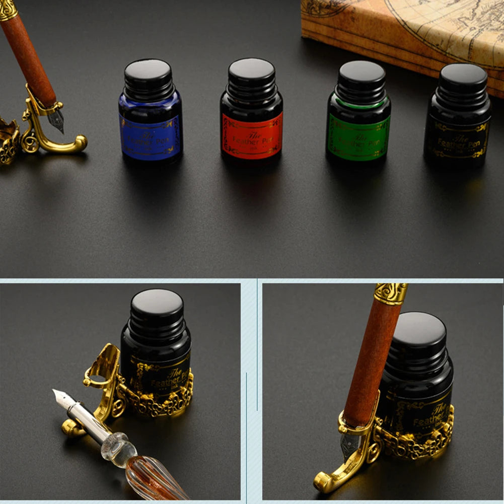 Retro European Star Starry Sky Glass Fountain Dip Pen Set Student English Ink Calligraphy Pen Birthday Writing Stationery Gift