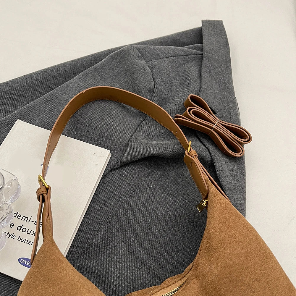 Vintage Handbag Purse for Women Suede Shoulder Bag Causal Crossbody Bags Female Luxury Designer Clutch Ladies Crescent Hobo Bag
