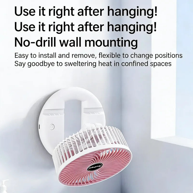 3-in-1 Telescopic Cool Fan USB Charing Folding Desktop Circulator 3-Speed No-Drill Wall Mount Electric Fan for Dorm Home Office