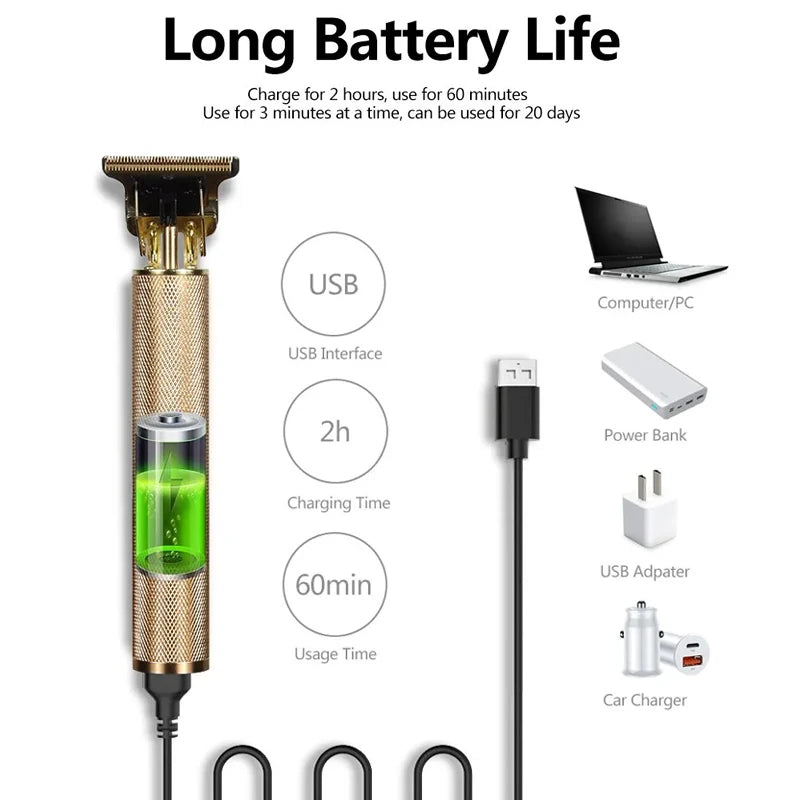 Professional Hair Trimmer Zero Gapped T-Blade Trimmer Cordless Rechargeable Edgers Clippers Electric Beard Trimmer Shaver