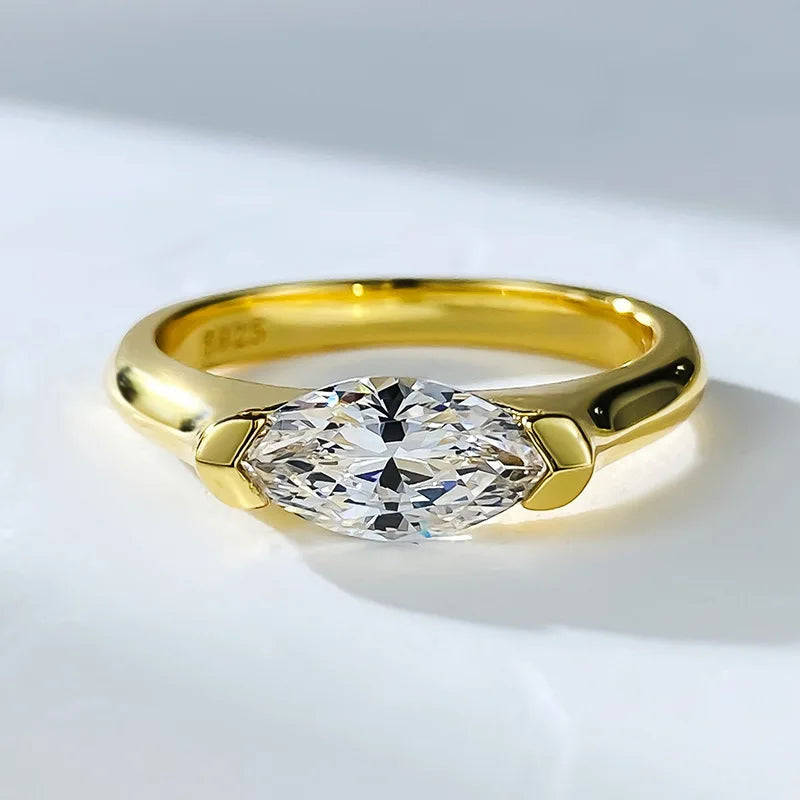EWYA 1CT Marquise Cut Moissanite Solitaire Ring For Women 925 Silver GRA Certified Diamond Wedding Band Party Bridal Rings Gift