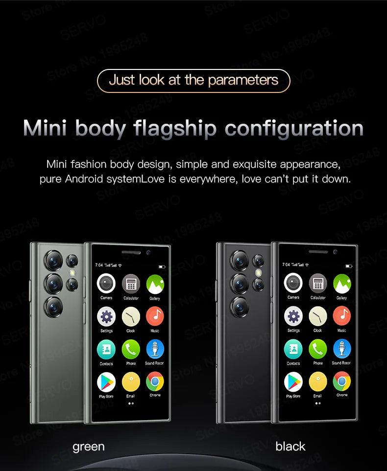 SERVO S24 MINI Android Smartphone 4G Network 2 SIM standby Play Store Face Unlock 3.0" Color Screen Mini Card Smart Mobile Phone
