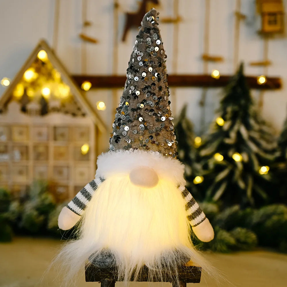Christmas Gnome LED Night Light 2025 - Sequins Faceless Doll Ornament, Xmas Decor Gift for New Year Holiday