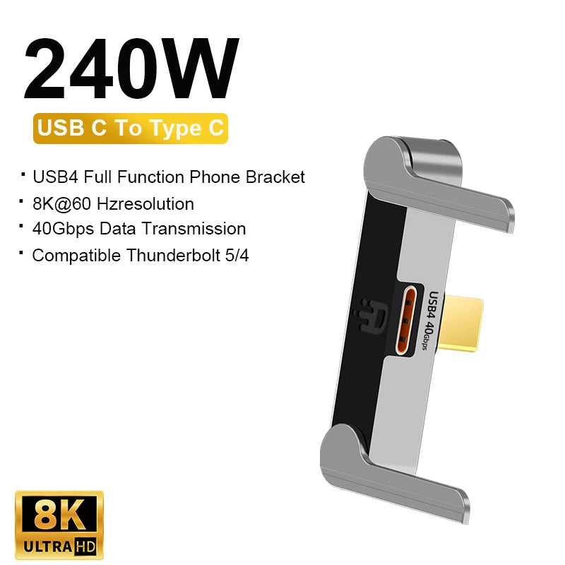 USB5.0 Type C Phone Stand Adapter 240W Fast Charging 120Gbps 16K Multi-function Foldable Converter Compatible Thunderbolt 5/4