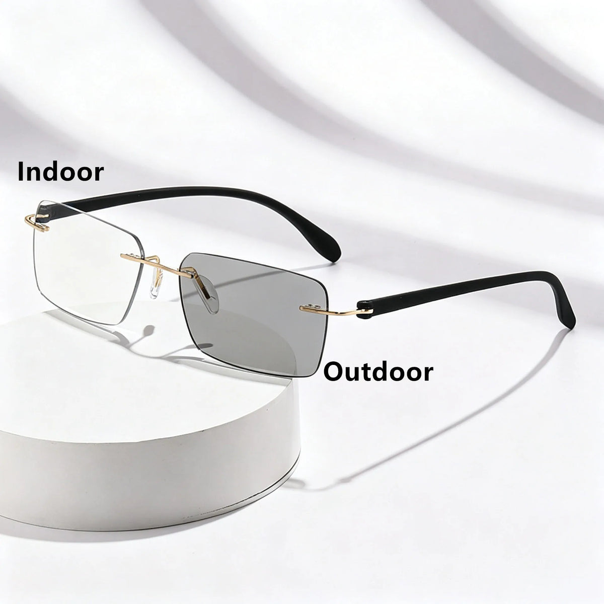 Rimless Photochromic Reading Glasses Auto Color Changing Light Sensitive Presbyopia Glasses Ultralight Frameless Eyeglasses for