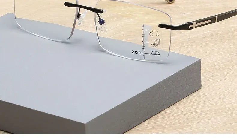 Rimless Photochromism Progressive Multifocal Reading Glasses Men Business Presbyopic Glasses Blue Light Computer Grade Glasses