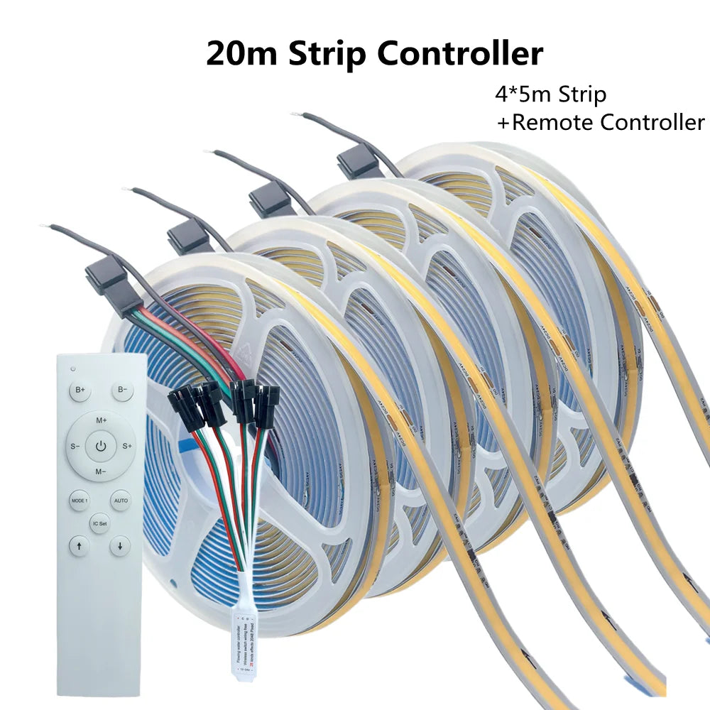 WS2811 COB Running Water Flowing LED Strip Light Horse Race Chasing Tape Wireless Remote Controller DC24V Power 20M 10M Full Set