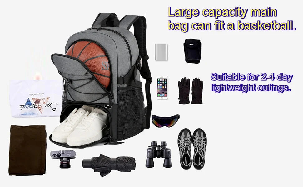 15.6" Laptop Reflective Strip Gym Bag for Men Women 35L Sports Basketball Backpack with Shoe Compartment