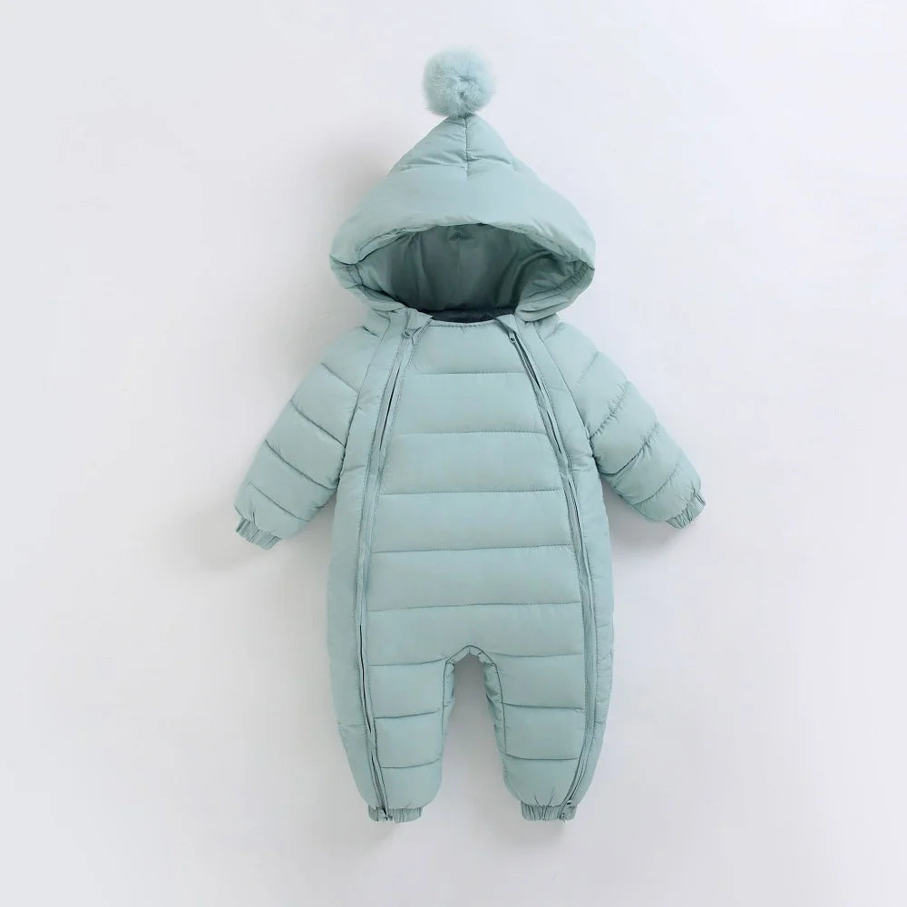 Baby jumpsuit winter new plush and thick hooded down climbing suit for babies to go out and hug clothes, newborn cotton jacket
