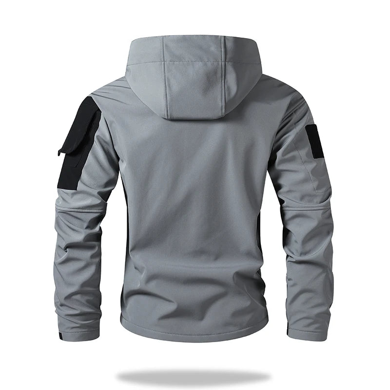 Men's hooded tactical jacket for autumn and winter outdoor windproof waterproof warm hiking camping and fishing durable jacket