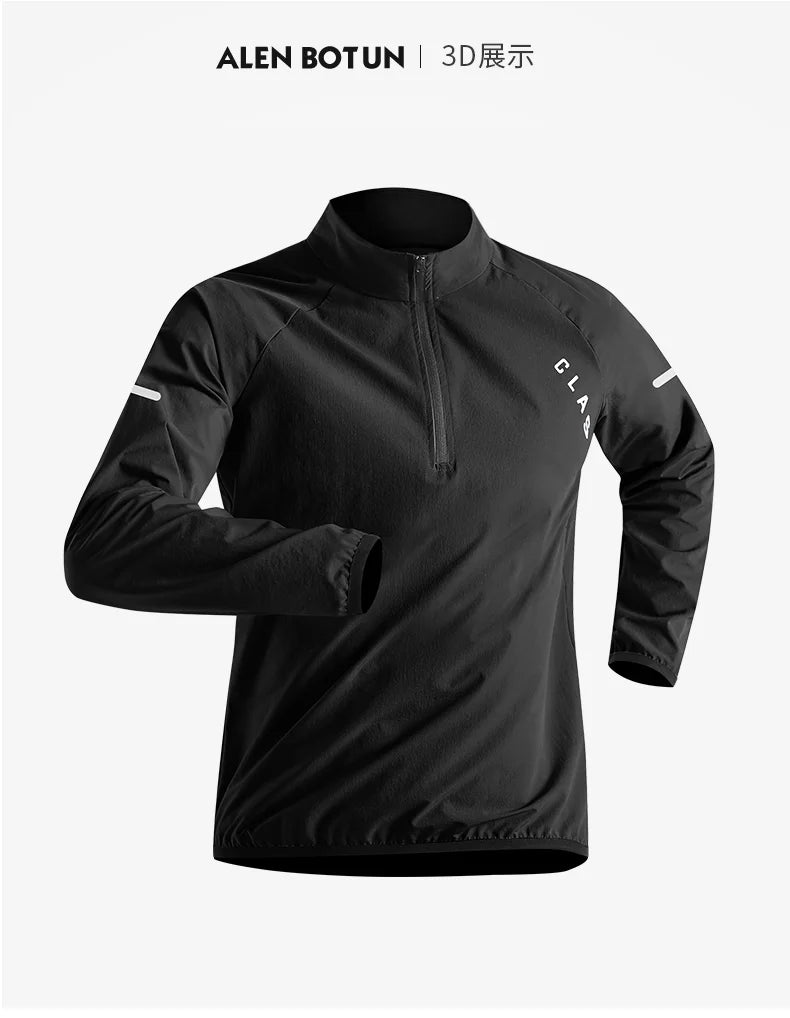 Quick Drying Clothes Men Autumn Sports T-shirt Stand Neck Loose Long Sleeved Outdoor Running Tracksuit Breathable Half Zip Top