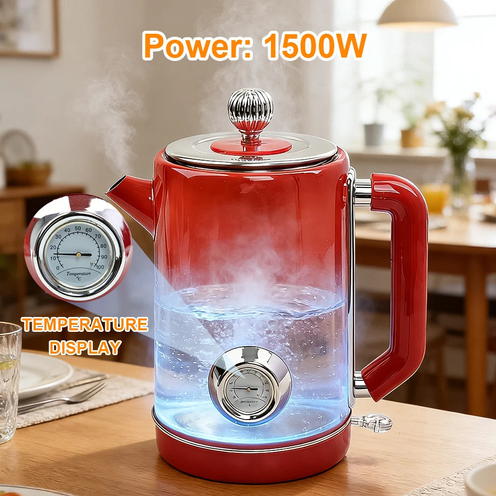1.8L British Retro Electric Kettle 304 Stainless Steel Fast Boil Auto Shut Off Home Kitchen Hot Water Pot for Tea Coffee