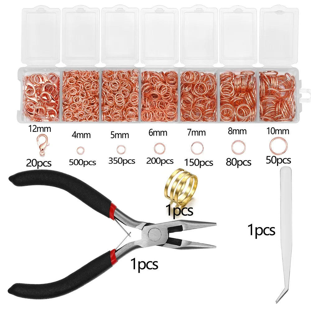1353Pcs Open Jump Rings and Lobster Clasps Jewelry Findings Kit with Pliers for Jewelry Making Accessories Supplies