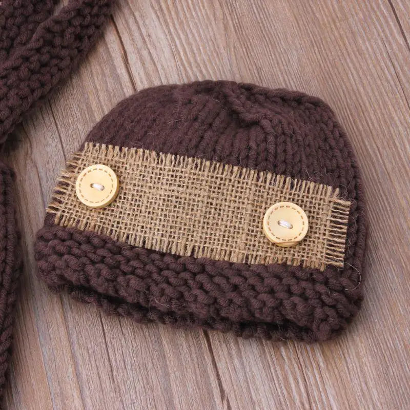 Q1FE Baby Hat Crochet Overalls Costume for Photo Retro Baby Photo Props