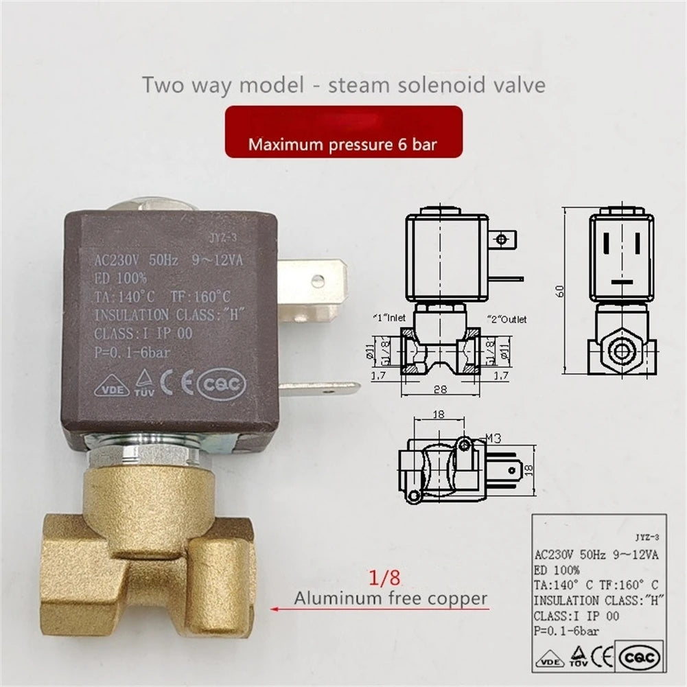 Two-way Three-way 230V 50Hz Solenoid Valve For Coffee Machine Steam Hot Water Kitchen Appliances Coffee Maker Parts