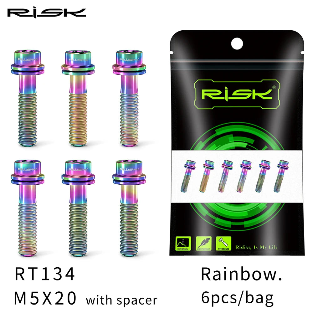 6pc RISK Ti Bolts With Washer M5x18/20mm Titanium Screw For MTB Road Bike Front Fork Bicycle Stem Fixed Bolt Cycling Accessories